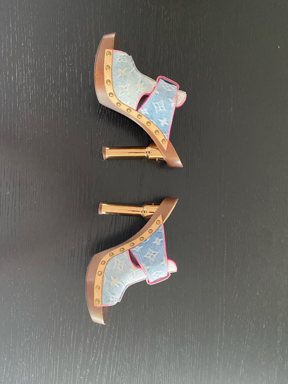 Louis Vuitton Rosa peep toe Denim Mule/Clogs - Picture 4 of 11